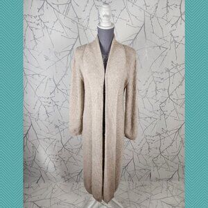 La Llama Beige Oatmeal 50% Alpaca Fisherman Knit Longline Cardigan